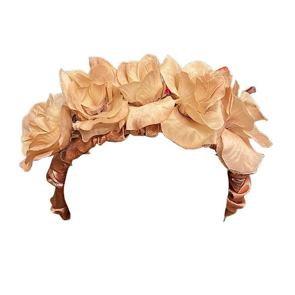 Women’s Floral Cluster Light Beige Satin Headband Hair Accessory. - Picture 2 of 3